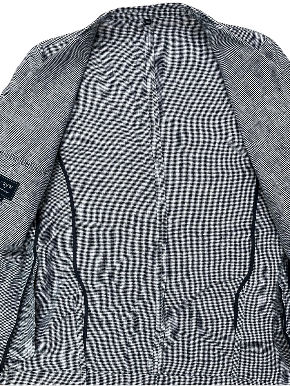 J.Crew Thompson Blazer Jacket Mens 44R Unconstructued Linen Houndstooth Gray NEW